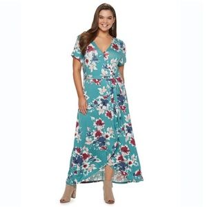 SO Teal Faux Wrap Floral High Low Dress Size Small